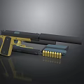 Yellow And Black Pistol With Silencer Magazine And Bullets