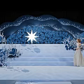 Banquet Hall With Starlit Ceiling Blue Whale Jellyfish Ornaments Blue White Flowers And White Chairs
