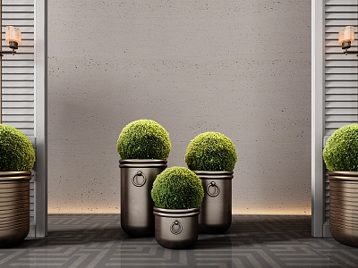 CCD Hotel Mossy Ball Potted Green Plant Bonsai Flower Pot 3d model