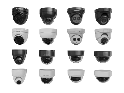 Various Security Surveillance Cameras With Different Black And White Design Options 3d model