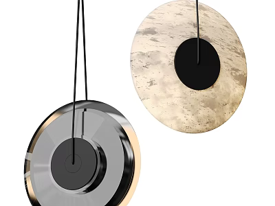 Modern Dual Round Pendant Lights With Metallic And Textured Surface Design 3d model