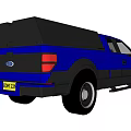 Blue Pickup Truck With Black Front Bumper Roof Lights And Large Tires
