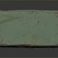 Light Green Vintage Suitcase With Red Metal Clasps And Worn Handle Texture