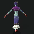 Woman With Purple Hair And Teal Skin In Purple Dress With White Decorative Bottom