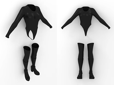 Black Fitted Long Sleeve Bodysuit With Knee High Socks Set 3d model