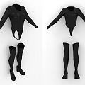 Black Fitted Long Sleeve Bodysuit With Knee High Socks Set