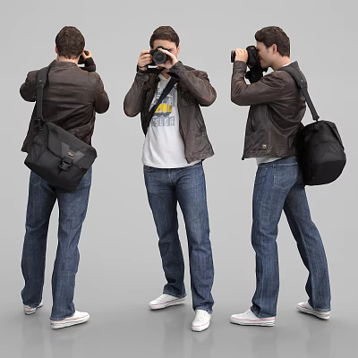Man Taking Photos With Camera In Leather Jacket Jeans And Backpack 3d model Man Taking Photos With Camera In Leather Jacket Jeans And Backpack 3d model
