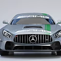 Mercedes AMG GT Racing Car Silver Body with Green Stripes AMG Logo and Rear Spoiler