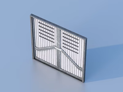 Modern Metal Grille Gate With Vertical Slats And Gray Frame Design 3d model