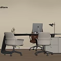 Modern Office Desk Design With Computer Monitor Desk Lamp And Chairs