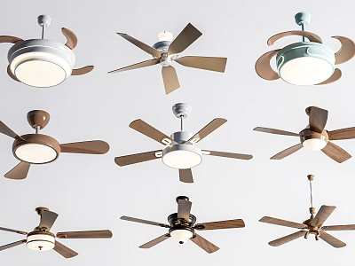 Modern Air Conditioner Fans With Various Blade Styles And Ceiling Design Features 3d model