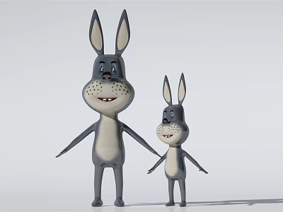 Two Adorable Gray Cartoon Reptiles With Smiling Faces Standing Together 3d model