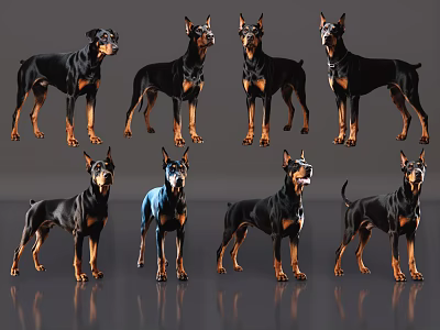 2D Pet Dog Pet Doberman Medium Pet Dog Home Pet 3d model