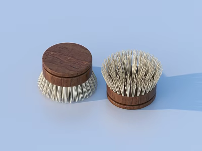 Practical Household Cleaning Brushes With Wooden Base And White Bristles For Home Use 3d model