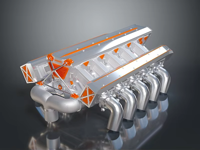 Tire Design with Silver Metallic Components and Orange Geometric Patterns in Modern Style 3d model