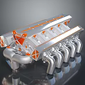 Tire Design with Silver Metallic Components and Orange Geometric Patterns in Modern Style