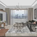 Modern Living Dining Room Interior Design With Sofa Coffee Table Dining Set And Chandelier