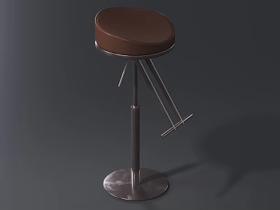 Modern Bar Stool With Brown Leather Seat And Sturdy Metal Base Design 3d model