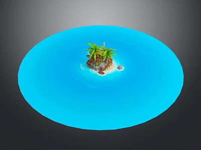 Cartoon Tropical Island Scene With Palm Trees Sandy Beach And Blue Water 3d model