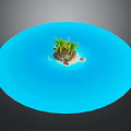 Cartoon Tropical Island Scene With Palm Trees Sandy Beach And Blue Water