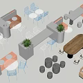 Modern Dining Table Setup With Wooden Top Metal Chairs And Potted Plants