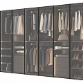 Organized Modern Walk in Closet With Hanging Clothing Shoes Handbags And Folded Clothes