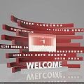 Red Themed Event Display Wall With AI Big Data Cloud Computing Welcome And Screen 3d model