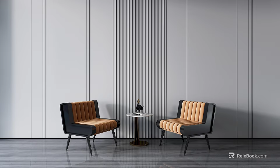 Modern Leisure Sofa Set With Orange Black Fabric And Round Side Table 3d model