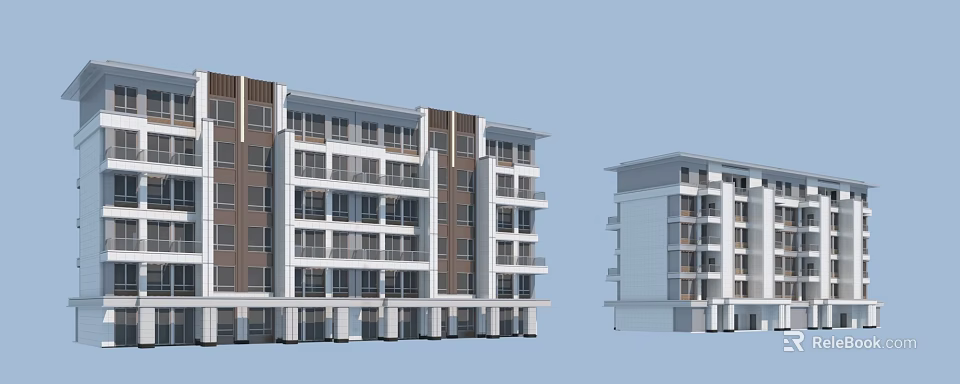 Multi story Detached Villa With Brown And White Exterior Balconies And Windows 3d model 