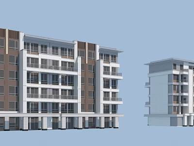 Multi story Detached Villa With Brown And White Exterior Balconies And Windows 3d model