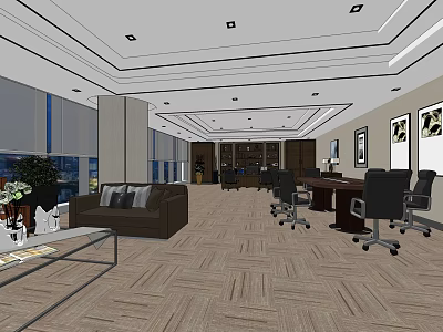 Modern Office Interior Design With Sofa Coffee Table Desks And Office Chairs 3d model