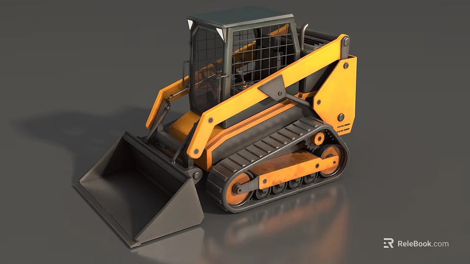 Yellow Tracked Skid Steer Loader With Front Bucket And Safety Cab Design 3d model 