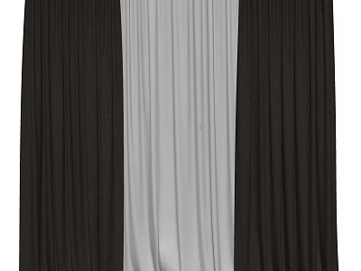 Modern Pleated Curtains in Dark Brown and Light Gray Linen Fabric for Home Window Decoration 3d model