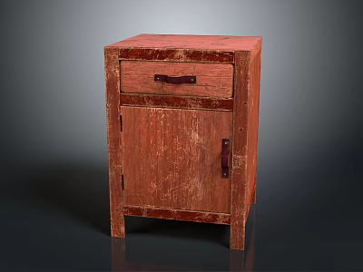 Vintage Wooden Entryway Side Cabinet with Drawer and Single Door Distressed Finish 3d model