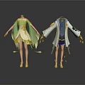 Women Elegant Dresses With Green Yellow And Blue White Decorative Outfits