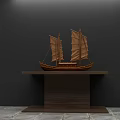 Wooden Junk Sailing Boat Model With Two Masts Brown Sails And Intricate Structure