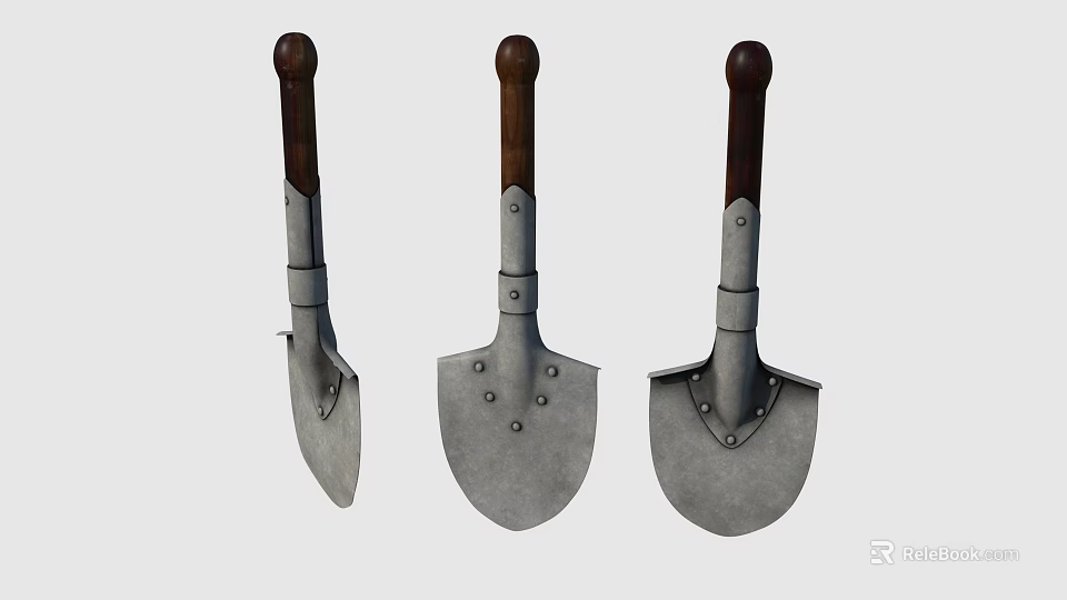 Durable Hardware Tools Shovels with Metal Blades and Wooden Handles for Garden Use 3d model 