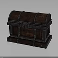 Vintage Wooden Treasure Chest With Metal Bands And Lock Details