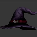 Purple Witch Hat with Red Belt and Silver Buckle Pointed Top Fabric Material