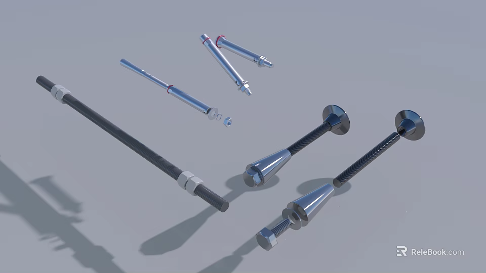 Various Metal Hardware Tools Including Bolts Screws And Fasteners For Construction 3d model 