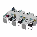 Modern Office Desk Workstation Setup With Multiple Computers Chairs Partition Panels And Filing Cabinets 3d model
