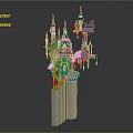 Fantasy Castle Architectural Design Featuring Multiple Blue Spires White Towers And Stairs On Pillars