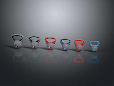 Colorful Kettlebells In Various Hues Arranged For Home Fitness Equipment 3d model