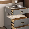 Modern Gray Nightstand with Glass Top and Drawers for Bedside Storage