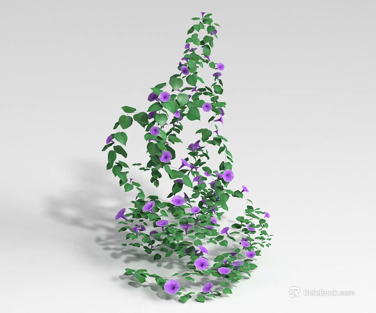 Twisted Vine With Green Leaves And Purple Flowers In Natural Growth Form 3d model 