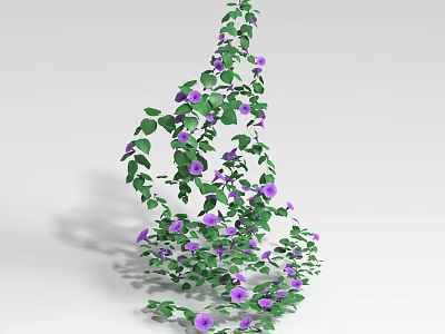 Twisted Vine With Green Leaves And Purple Flowers In Natural Growth Form 3d model