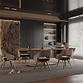 Luxurious Restaurant Interior With Wooden Dining Table And Modern Chairs