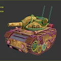 Golden Tank with Number 68 Two Antennas Cannon and Tracks 3D Model Design