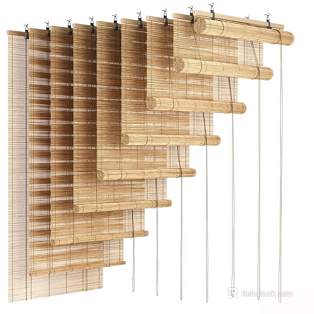 Bamboo Blinds With Natural Material Textured Design For Home Window Decor 3d model 