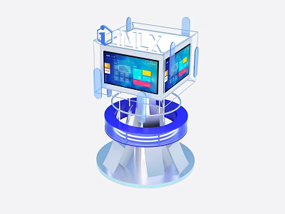 Art Installation Featuring Transparent Frame ENLYX Dual Screens Colorful Interface Blue Circular Base 3d model